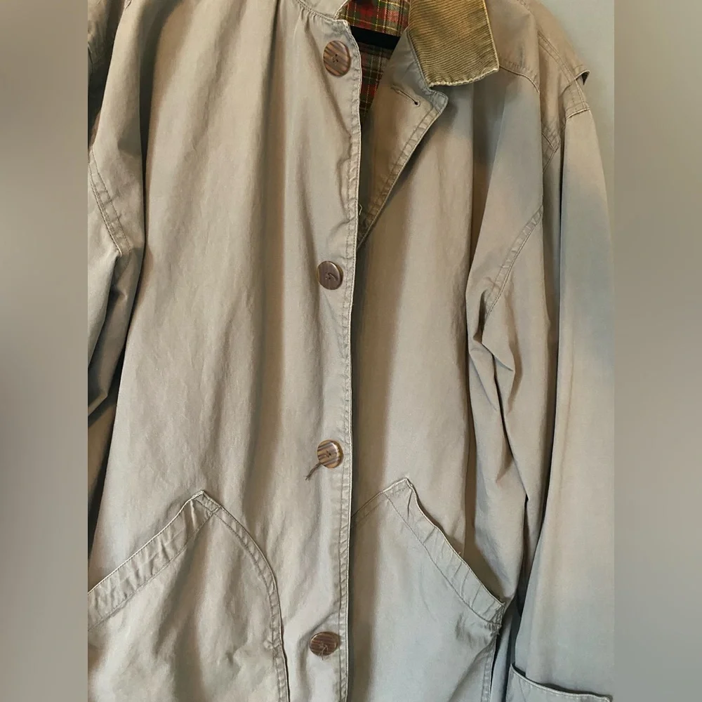 VTG J Crew Oarsman Jacket Mens XLT Beige Cotton Lined Button Up Barn Chore Coat